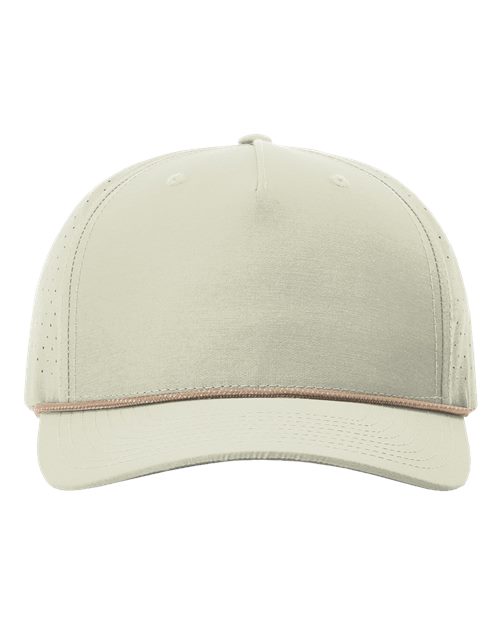 Richardson 355 — Laser Perf Performance Rope Cap — Oat Milk/ Elmwood-White