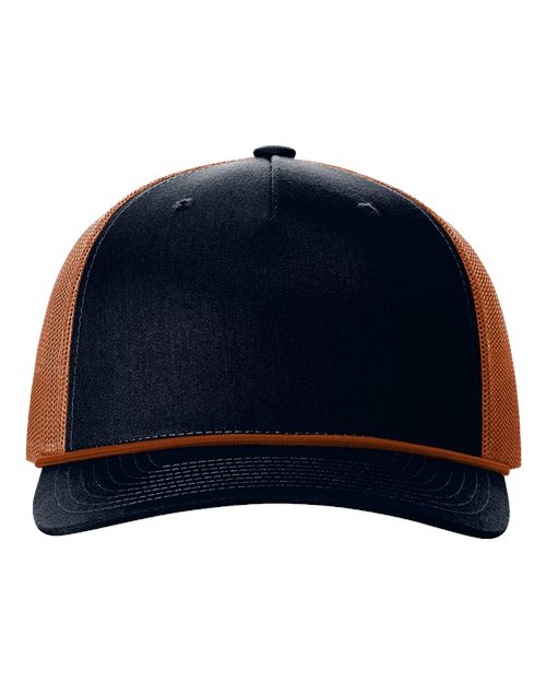 Richardson 112FPR — Five-Panel Trucker Rope Cap — Navy/ Dark Orange/ Dark Orange
