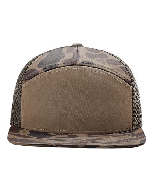 Richardson 168P — Printed Seven-Panel Trucker Cap — Bark Duck Camo/ Brown