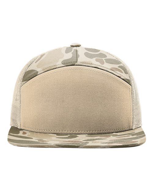 Richardson 168P — Printed Seven-Panel Trucker Cap — Harvest Duck Camo/ Sandstone