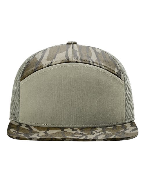 Richardson 168P — Printed Seven-Panel Trucker Cap — Mossy Oak Bottomland/ Loden Green