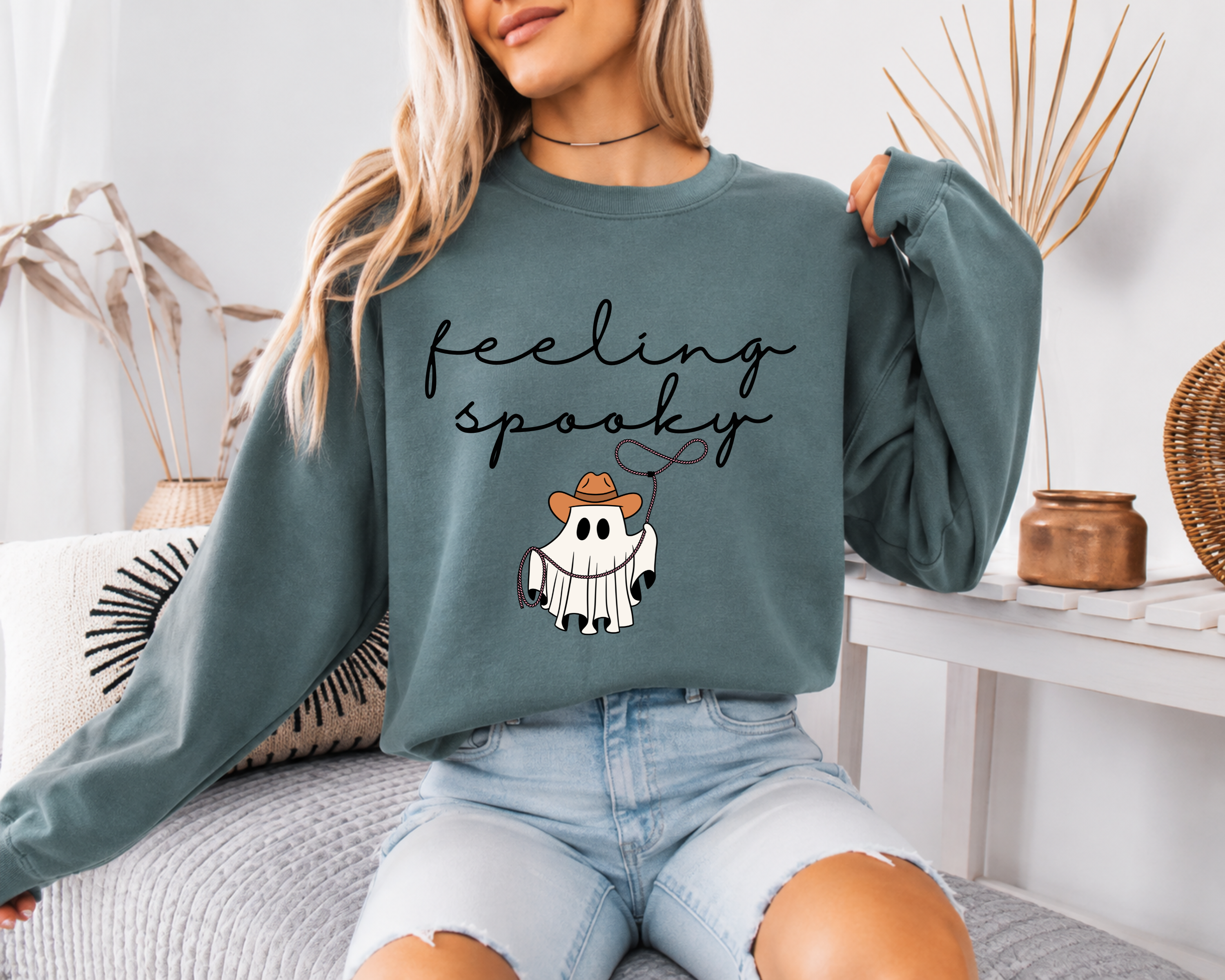 Feeling Spooky Sweatshirt, Cowboy Ghost Halloween Crewneck, Western Halloween Sweater, Cute Ghost Sweatshirt, Comfort Colors Sweatshirt