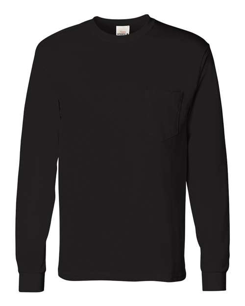 Hanes 5596 — Men's Authentic Long Sleeve Pocket T-Shirt — Black