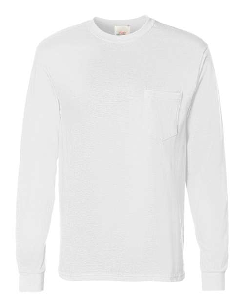 Hanes 5596 — Men's Authentic Long Sleeve Pocket T-Shirt — White