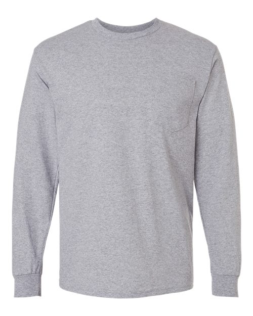 Gildan 2410 — Unisex Ultra Cotton® Long Sleeve Pocket T-Shirt — Sport Grey