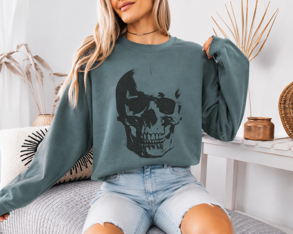 Distressed Skull Sweatshirt, Realistic Skull Graphic Crewneck, Grunge Skull Sweater, Halloween Sweatshirt, Comfort Colors Sweatshirt