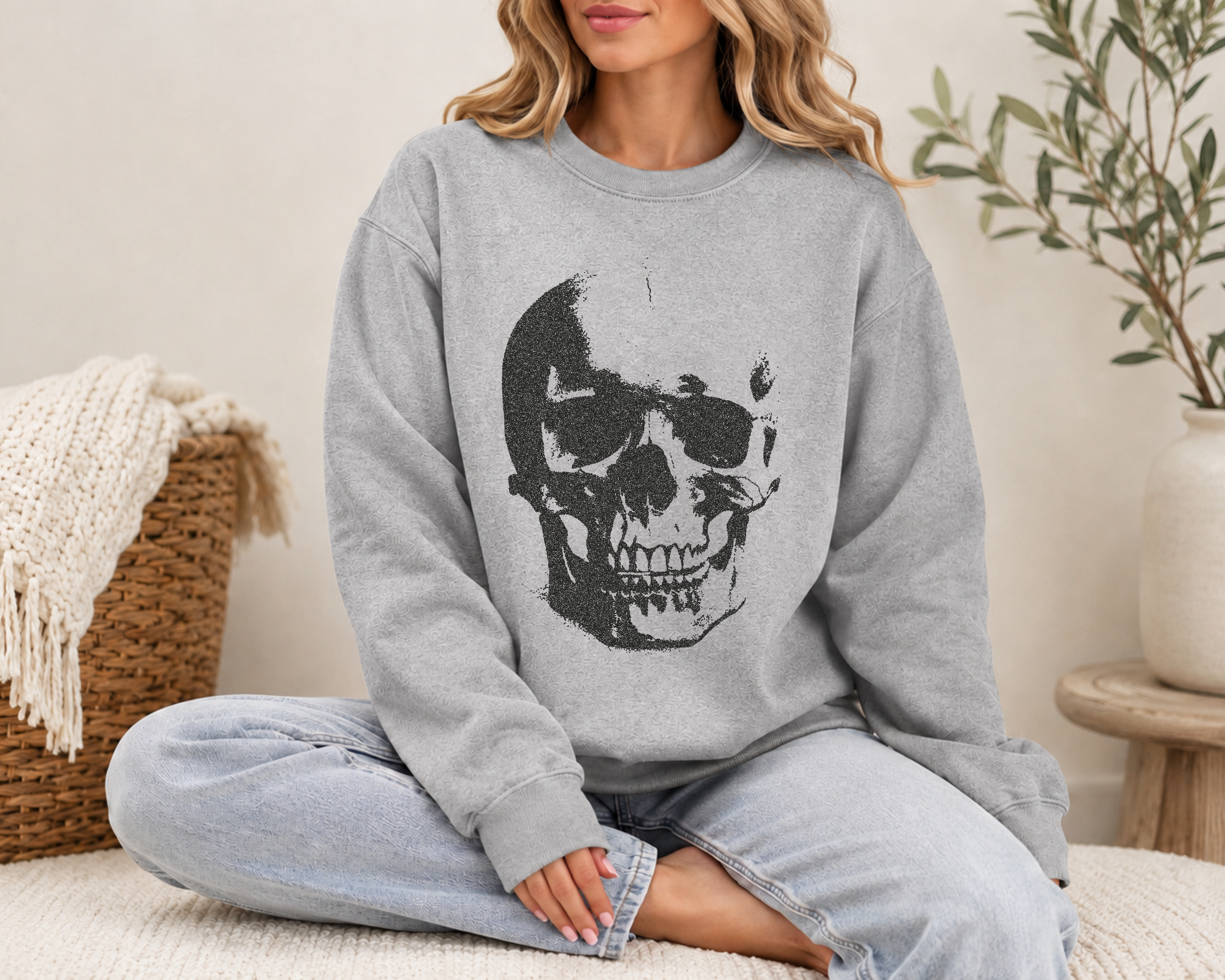 Distressed Skull Sweatshirt, Realistic Skull Graphic Crewneck, Grunge Skull Sweater, Halloween Sweatshirt, Comfort Colors Sweatshirt