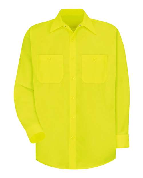 Red Kap SS14 — Men's Enhanced Visibility Long Sleeve Work Shirt — Yellow/ Green