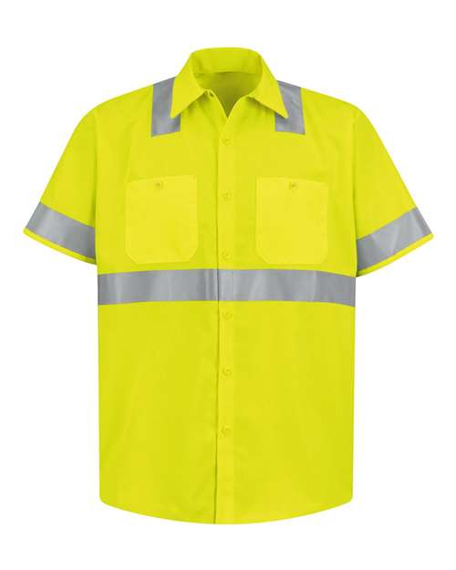 Red Kap SS24HV — Men's High Visibility Safety Short Sleeve Work Shirt — HV-Fluorescent Yellow/ Green