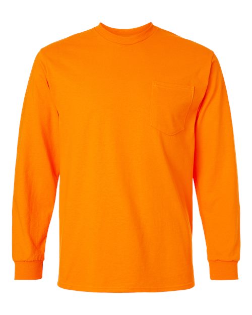 Gildan 2410 — Unisex Ultra Cotton® Long Sleeve Pocket T-Shirt — Safety Orange