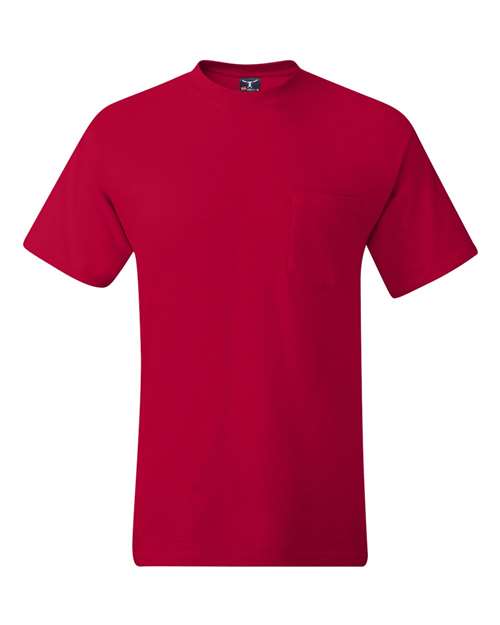 Hanes 5190 — Men's Beefy-T® Pocket T-Shirt — Deep Red