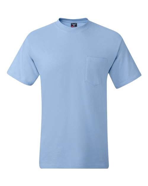 Hanes 5190 — Men's Beefy-T® Pocket T-Shirt — Light Blue