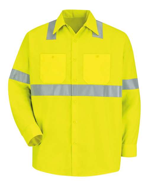 Red Kap SS14HV — Men's High Visibility Safety Long Sleeve Work Shirt — HV-Fluorescent Yellow/ Green