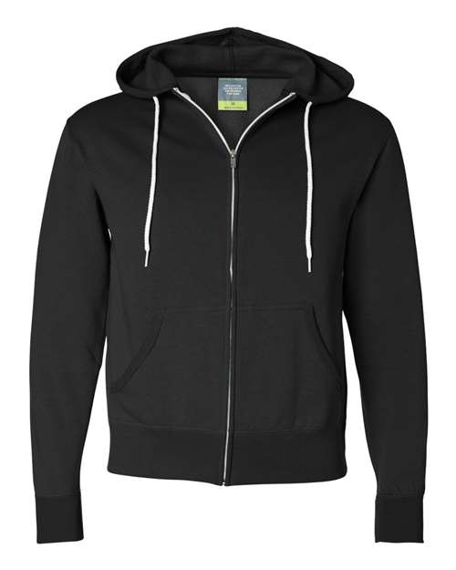 Independent Trading Co. AFX90UNZ — Unisex Lightweight Full-Zip Hooded Sweatshirt — Black