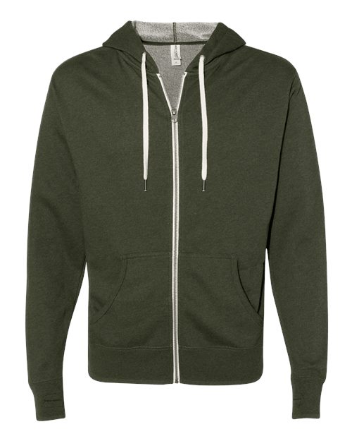 Independent Trading Co. PRM90HTZ — Unisex Heathered French Terry Full-Zip Hooded Sweatshirt — Olive Heather