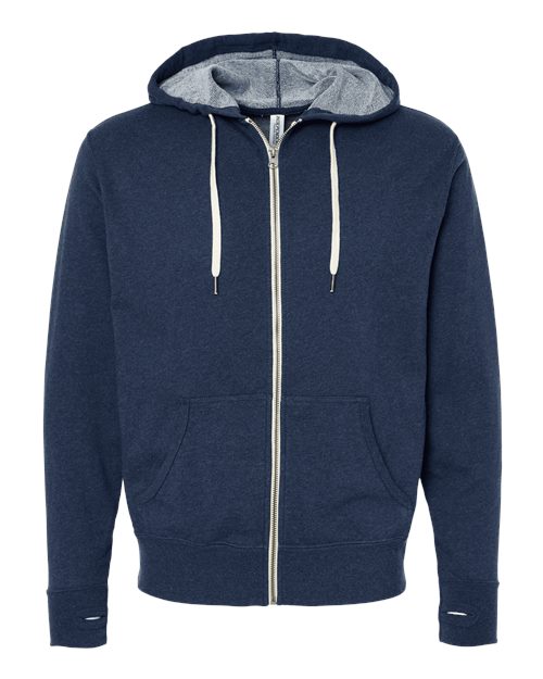 Independent Trading Co. PRM90HTZ — Unisex Heathered French Terry Full-Zip Hooded Sweatshirt — Navy Heather