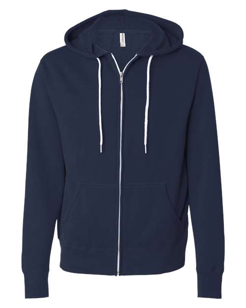 Independent Trading Co. AFX90UNZ — Unisex Lightweight Full-Zip Hooded Sweatshirt — Classic Navy