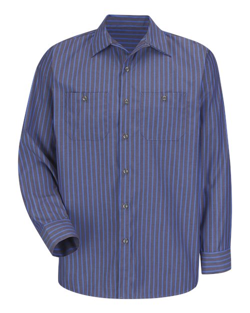 Red Kap SP14 — Men's Industrial Long Sleeve Work Shirt — Grey/ Blue Stripe