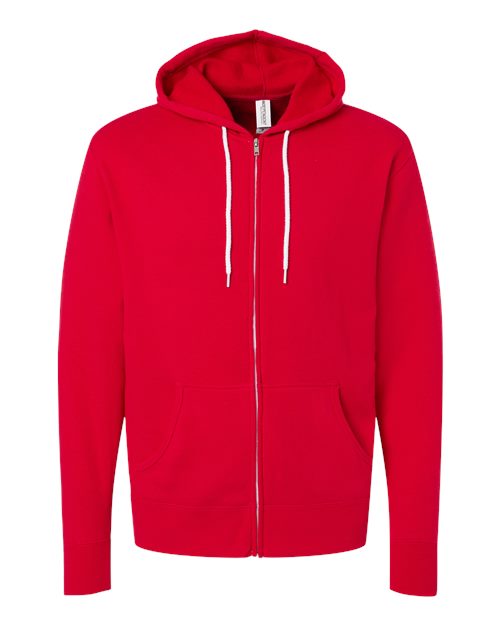 Independent Trading Co. AFX90UNZ — Unisex Lightweight Full-Zip Hooded Sweatshirt — Red