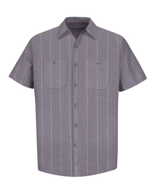 Red Kap SP24 — Men's Industrial Short Sleeve Work Shirt — Charcoal/ Red/ White Stripe