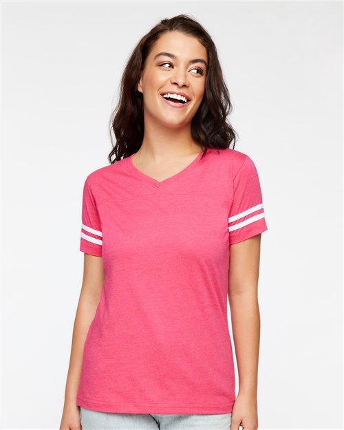 LAT 3537 — Women's Football V-Neck Fine Jersey Tee — main view
