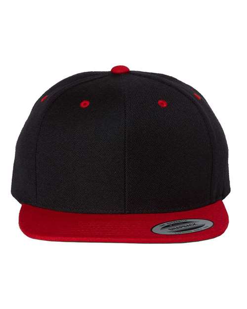 YP Classics 6089M — Premium Flat Bill Snapback Cap — Black/ Red