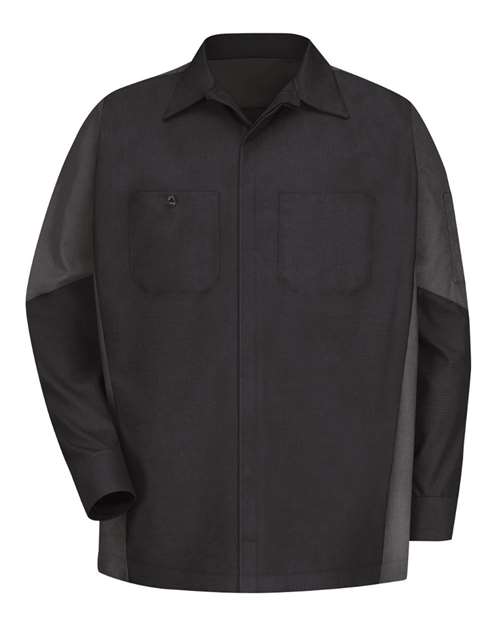 Red Kap SY10 — Men's Long Sleeve Automotive Crew Shirt — Black/ Charcoal