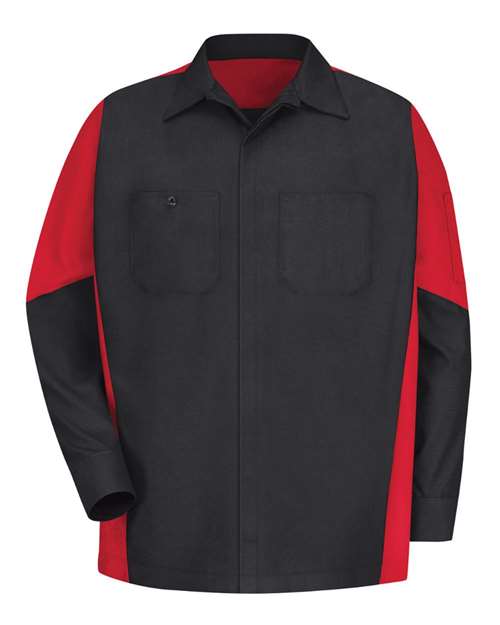 Red Kap SY10 — Men's Long Sleeve Automotive Crew Shirt — Black/ Red