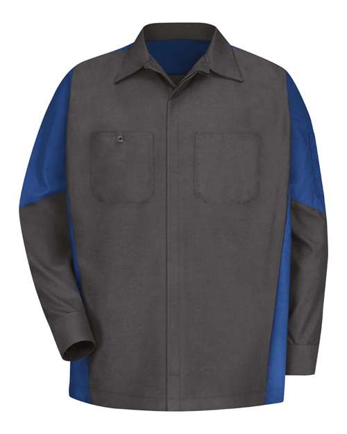 Red Kap SY10 — Men's Long Sleeve Automotive Crew Shirt — Charcoal/ Royal