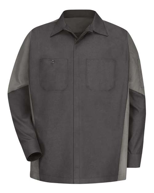 Red Kap SY10 — Men's Long Sleeve Automotive Crew Shirt — Charcoal/ Grey