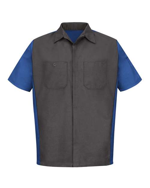 Red Kap SY20 — Men's Short Sleeve Automotive Crew Shirt — Charcoal/ Royal