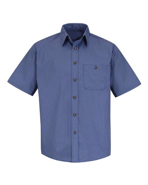 Red Kap SP84 — Men's Mini-Plaid Uniform Short Sleeve Shirt — Grey/ Blue Plaid