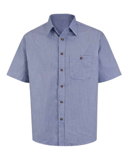 Red Kap SP84 — Men's Mini-Plaid Uniform Short Sleeve Shirt — White/ Blue Plaid