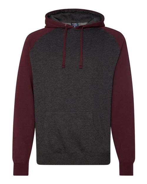 Independent Trading Co. IND40RP — Unisex Raglan Hooded Sweatshirt — Charcoal Heather/ Burgundy Heather