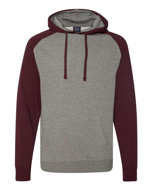 Independent Trading Co. IND40RP — Unisex Raglan Hooded Sweatshirt — Gunmetal Heather/ Burgundy Heather