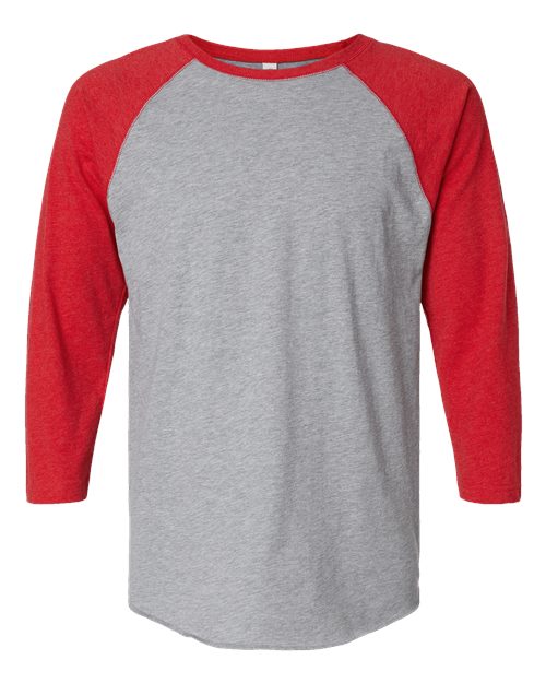 LAT 6930 — Unisex Baseball Fine Jersey Three-Quarter Sleeve Tee — Vintage Heather/ Vintage Red