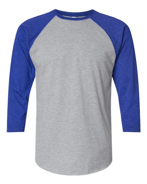LAT 6930 — Unisex Baseball Fine Jersey Three-Quarter Sleeve Tee — Vintage Heather/ Vintage Royal