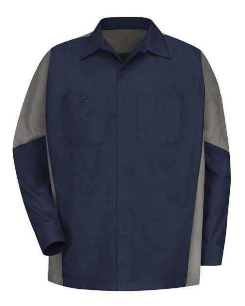 Red Kap SY10 — Men's Long Sleeve Automotive Crew Shirt — Navy/ Grey