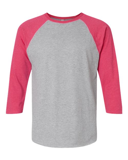 LAT 6930 — Men's Baseball Fine Jersey Three-Quarter Sleeve Tee — Vintage Heather/ Vintage Hot Pink