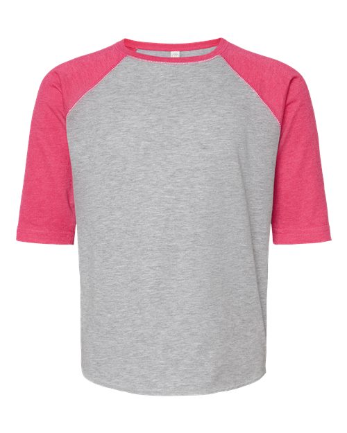 LAT 6130 — Youth Baseball Fine Jersey Three-Quarter Sleeve Tee — Vintage Heather/ Vintage Hot Pink