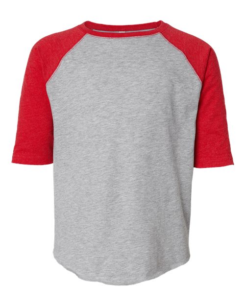 LAT 6130 — Youth Baseball Fine Jersey Three-Quarter Sleeve Tee — Vintage Heather/ Vintage Red