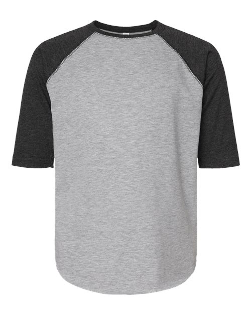 LAT 6130 — Youth Baseball Fine Jersey Three-Quarter Sleeve Tee — Vintage Heather/ Vintage Smoke