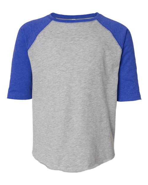 LAT 6130 — Youth Baseball Fine Jersey Three-Quarter Sleeve Tee — Vintage Heather/ Vintage Royal