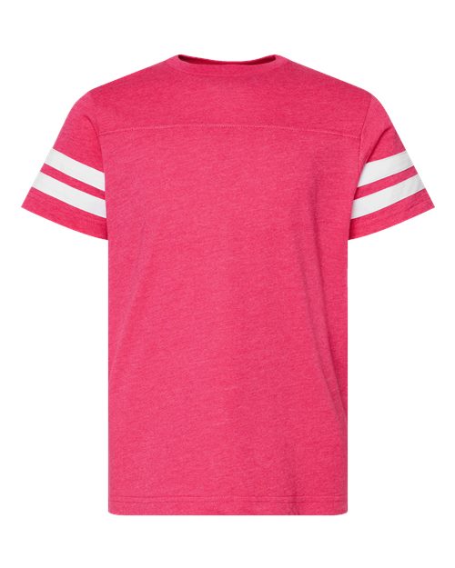 LAT 6137 — Youth Football Fine Jersey Tee — Vintage Hot Pink/ White