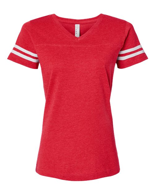 LAT 3537 — Women's Football V-Neck Fine Jersey Tee — Vintage Red/ White