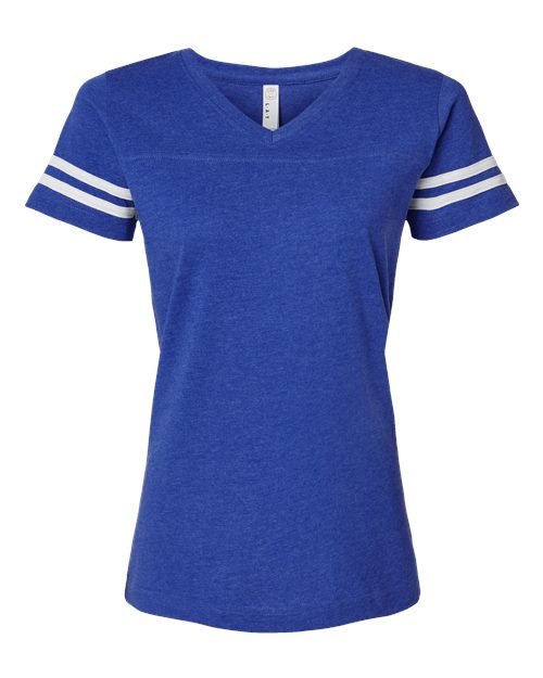 LAT 3537 — Women's Football V-Neck Fine Jersey Tee — Vintage Royal/ White