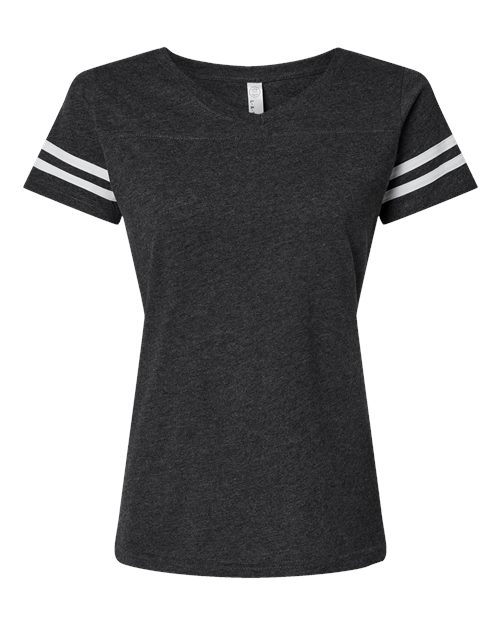 LAT 3537 — Women's Football V-Neck Fine Jersey Tee — Vintage Smoke/ White