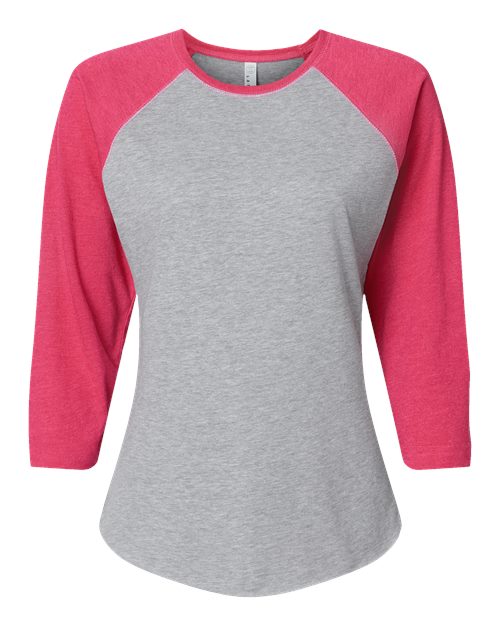 LAT 3530 — Women's Baseball Fine Jersey Three-Quarter Sleeve Tee — Vintage Heather/ Vintage Hot Pink