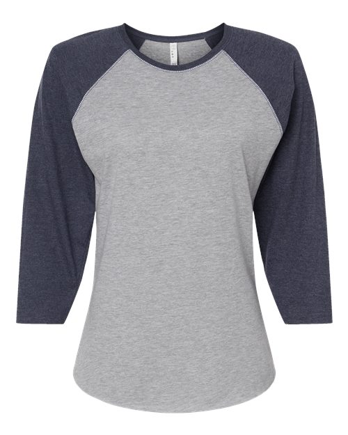 LAT 3530 — Women's Baseball Fine Jersey Three-Quarter Sleeve Tee — Vintage Heather/ Vintage Navy