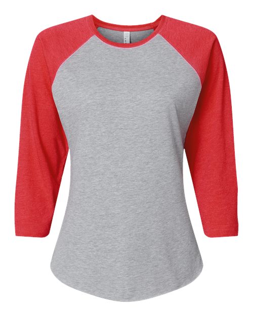 LAT 3530 — Women's Baseball Fine Jersey Three-Quarter Sleeve Tee — Vintage Heather/ Vintage Red